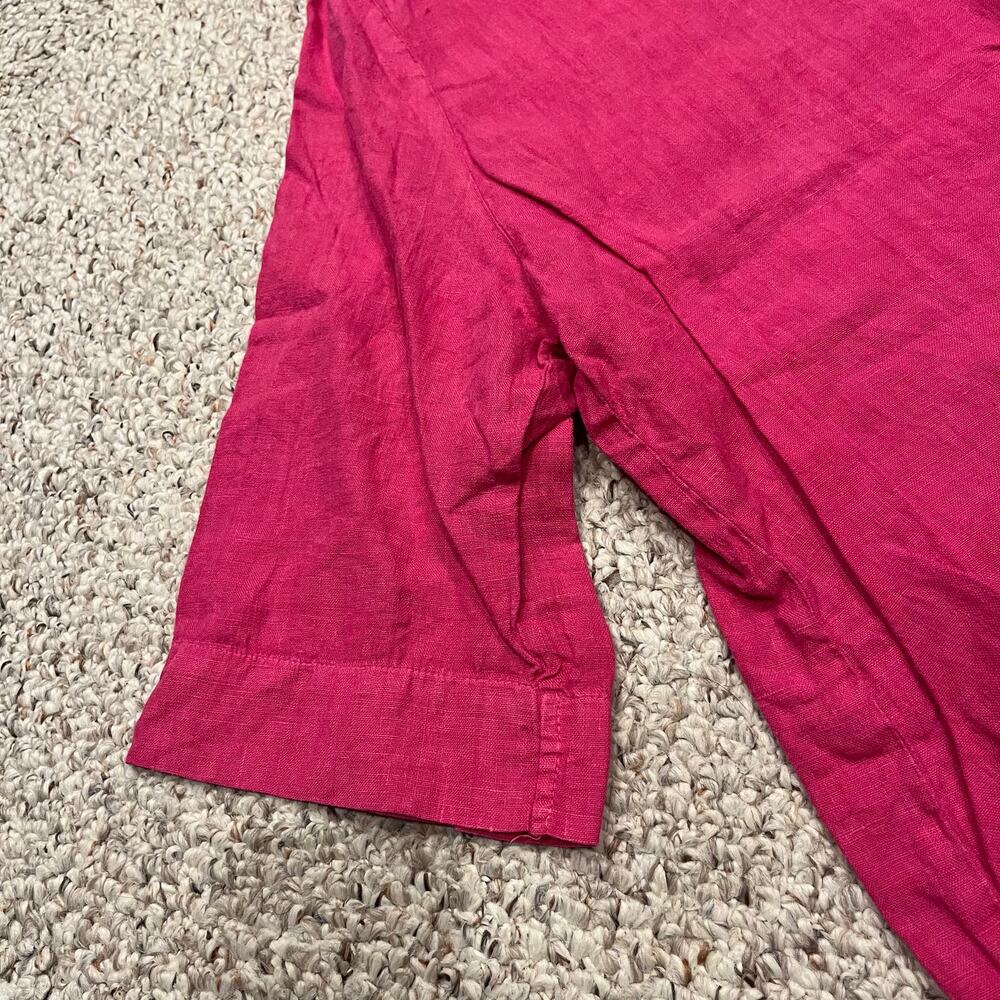 Hot Cotton Raspberry Red Linen Button Accent Blouse - Picture 3 of 6